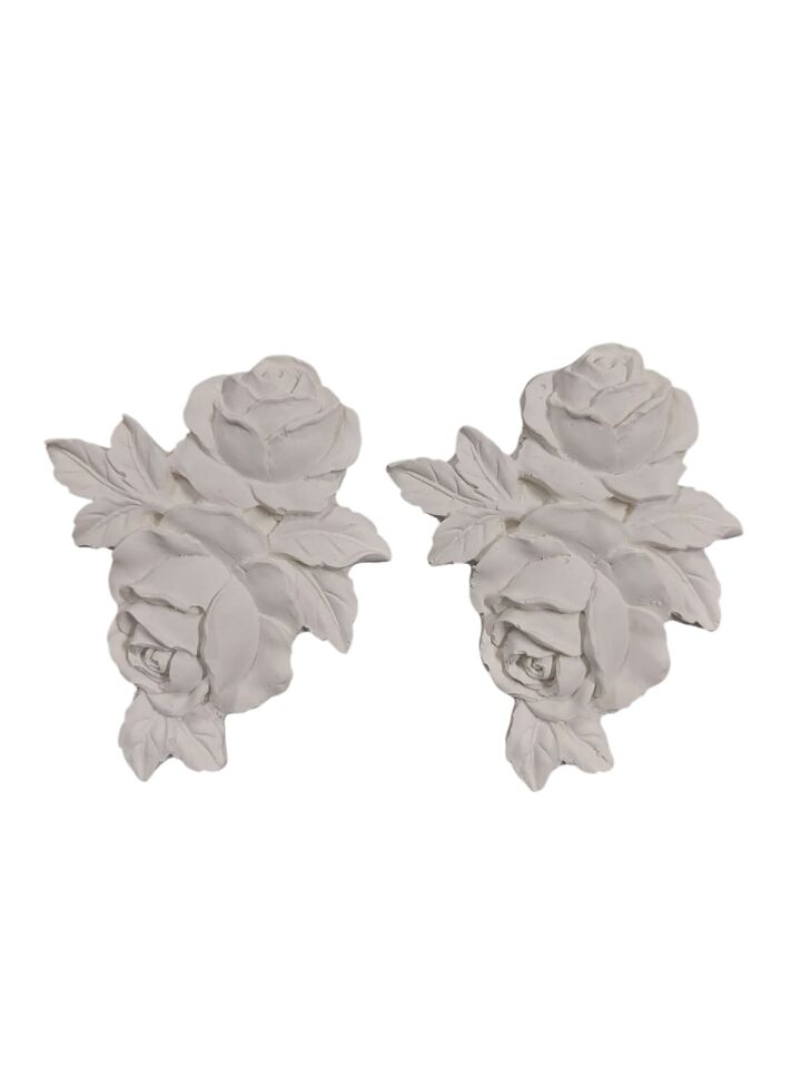 Yapraklı İki Güllü Çiçek 2 li Set 11x8,5cm