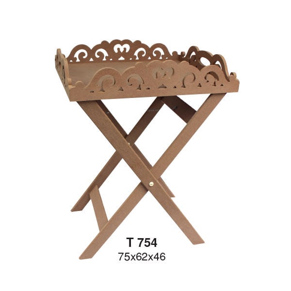 Ahşap İşlemeli Çapraz Ayaklı Tepsi 75x62x46cm T754